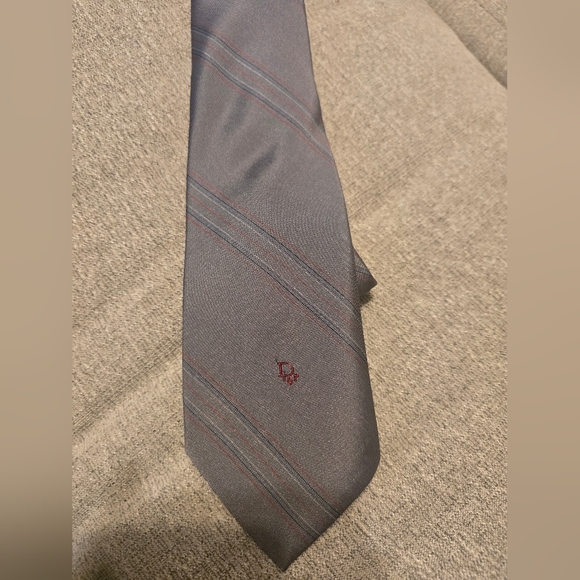Vintage Christian Dior Gray Burgundy Striped neck Tie Woven Italy Made In USA - Picture 1 of 9